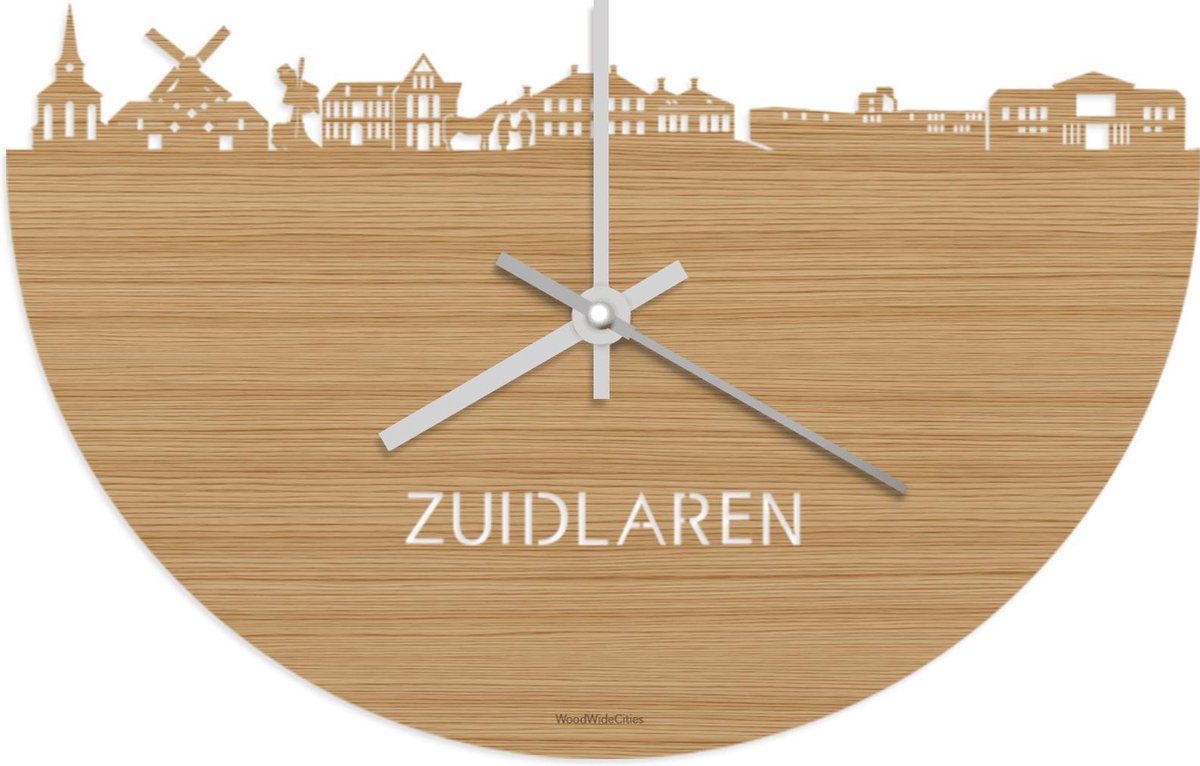 Skyline Klok Zuidlaren Bamboe hout - Ø 40 cm - Stil uurwerk - Wanddecoratie - Meer steden beschikbaar - Woonkamer idee - Woondecoratie - City Art - Steden kunst - Cadeau voor hem - Cadeau voor haar - Jubileum - Trouwerij - Housewarming -