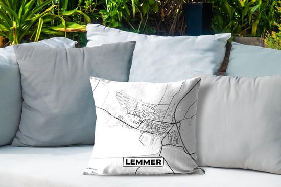 Coussin de jardin - Plan de la ville - Lemmer - Grijs - Wit - 40x40 cm - Résistant aux intempéries