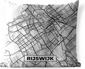 Buitenkussen - Stadskaart - Rijswijk - Grijs - Wit - 45x45 cm - Weerbestendig - Plattegrond