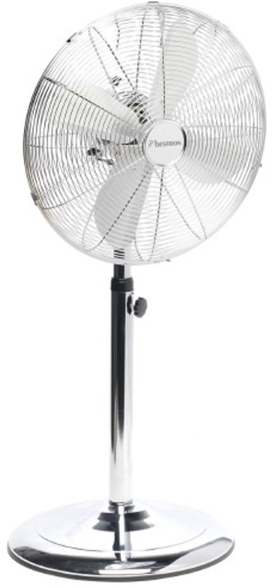 Retro statiefventilator 45 cm chrome, 50W, 3 snelheden, verstelbaar hoogte 90-127 cm, zwenkfunctie 75°