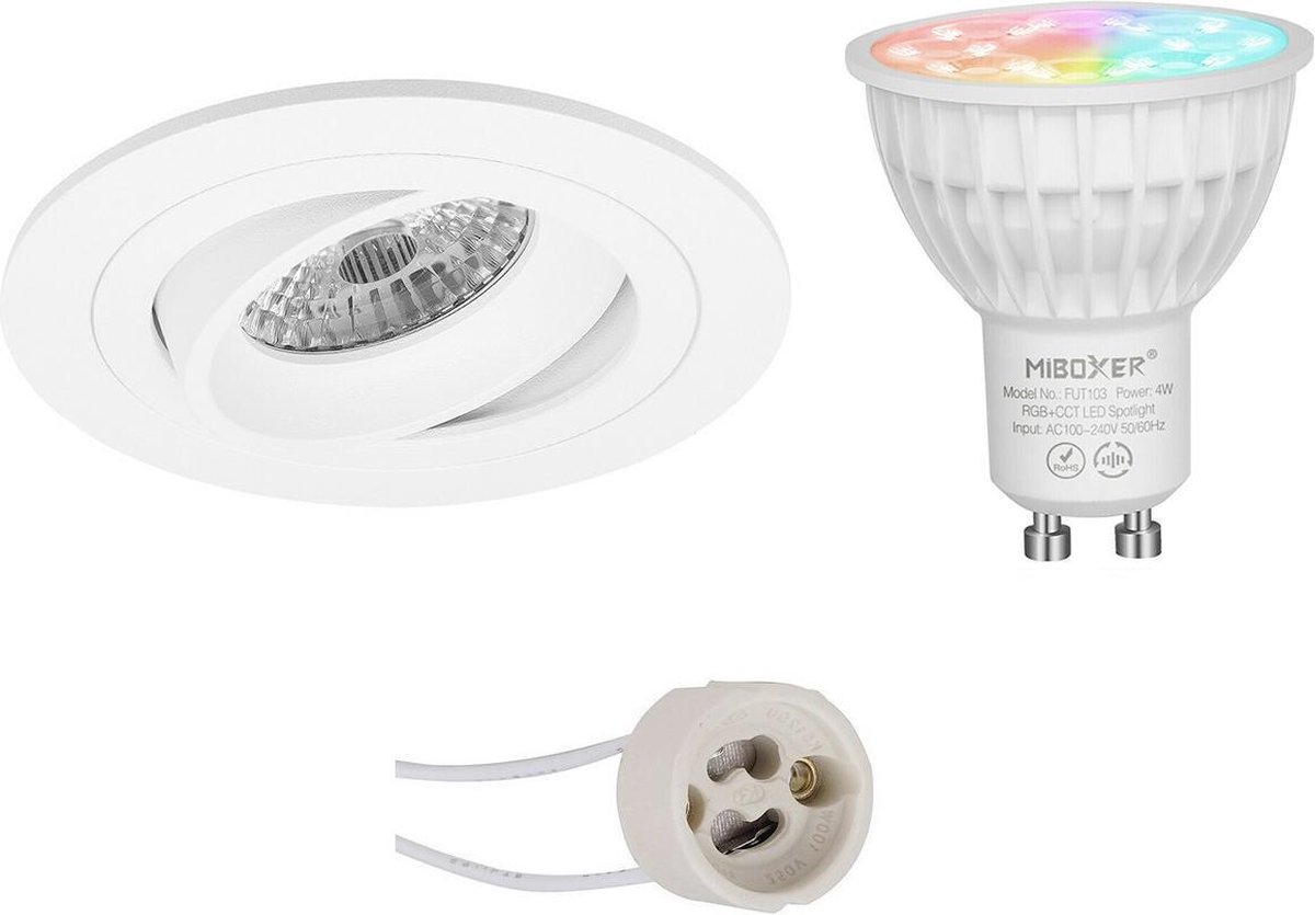Mi-Light MiBoxer - LED Spot Set GU10 - Smart LED - Wifi LED - Slimme LED - 4W - RGB+CCT - Aanpasbare Kleur - Dimbaar - Proma Alpin Pro - Inbouw Rond - Mat Wit - Kantelbaar Ø92mm
