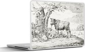 Laptop sticker - 10.1 inch - Boer bij een hek en koeien - schilderij van Jean Bernard - 25x18cm - Laptopstickers - Laptop skin - Cover