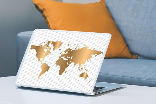Sticker pour ordinateur portable - 15,6 pouces - Wereldkaart - Points - Or
