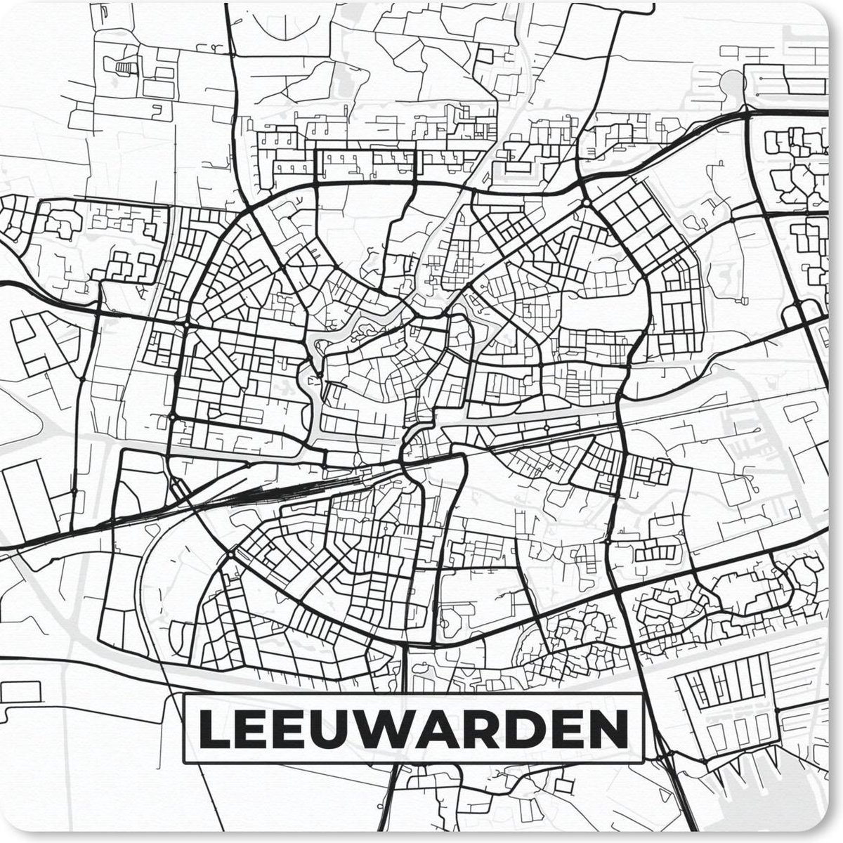 Muismat 20x20 cm - Mousepad Kaart - Leeuwarden - Zwart - Wit - Muismatten