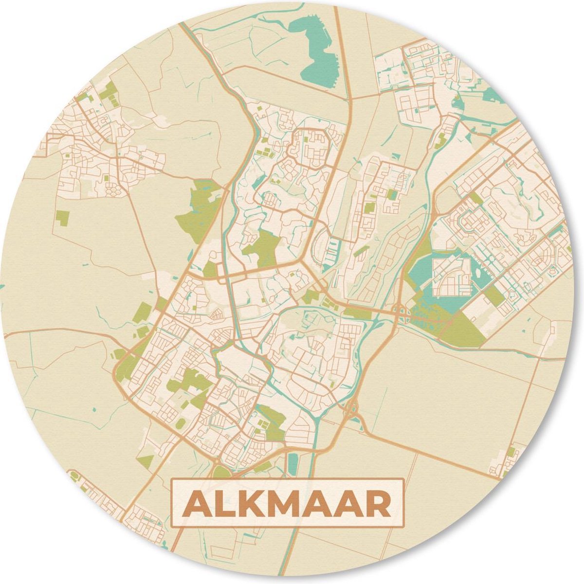 Muismat rond 20x20 cm - Mousepad Kaart - Alkmaar - Vintage - Ronde muismatten