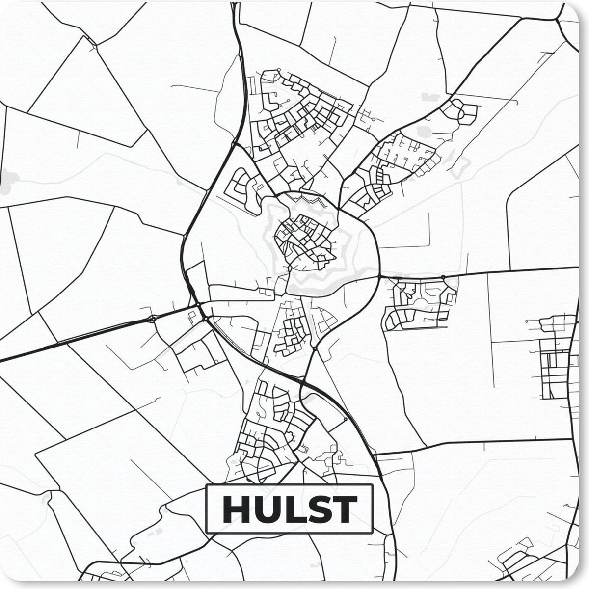 Muismat 20x20 cm - Mousepad Kaart - Hulst - Zwart - Wit - Muismatten