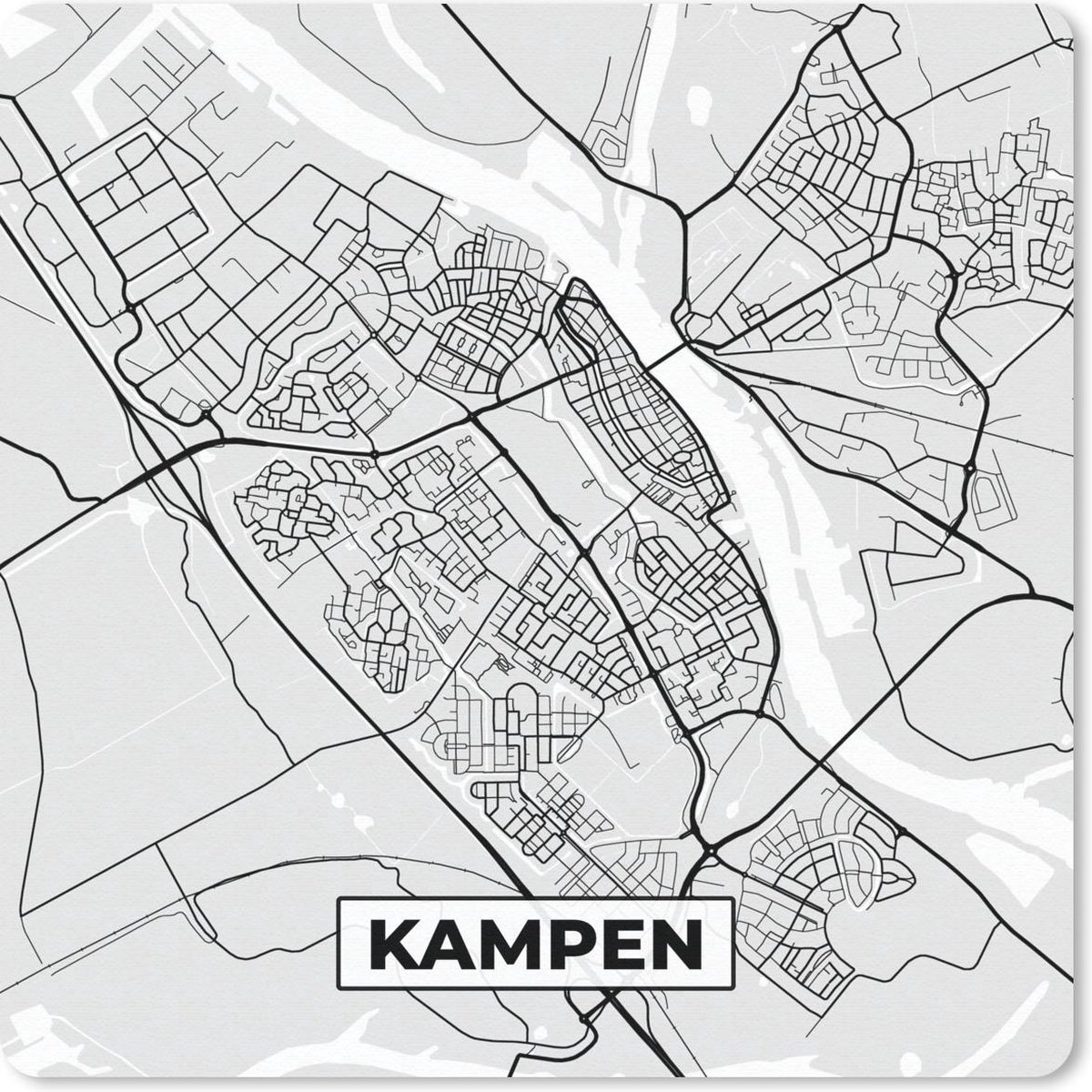 Muismat 30x30 cm - Mousepad Stadskaart - Kampen - Grijs - Wit - Muismatten