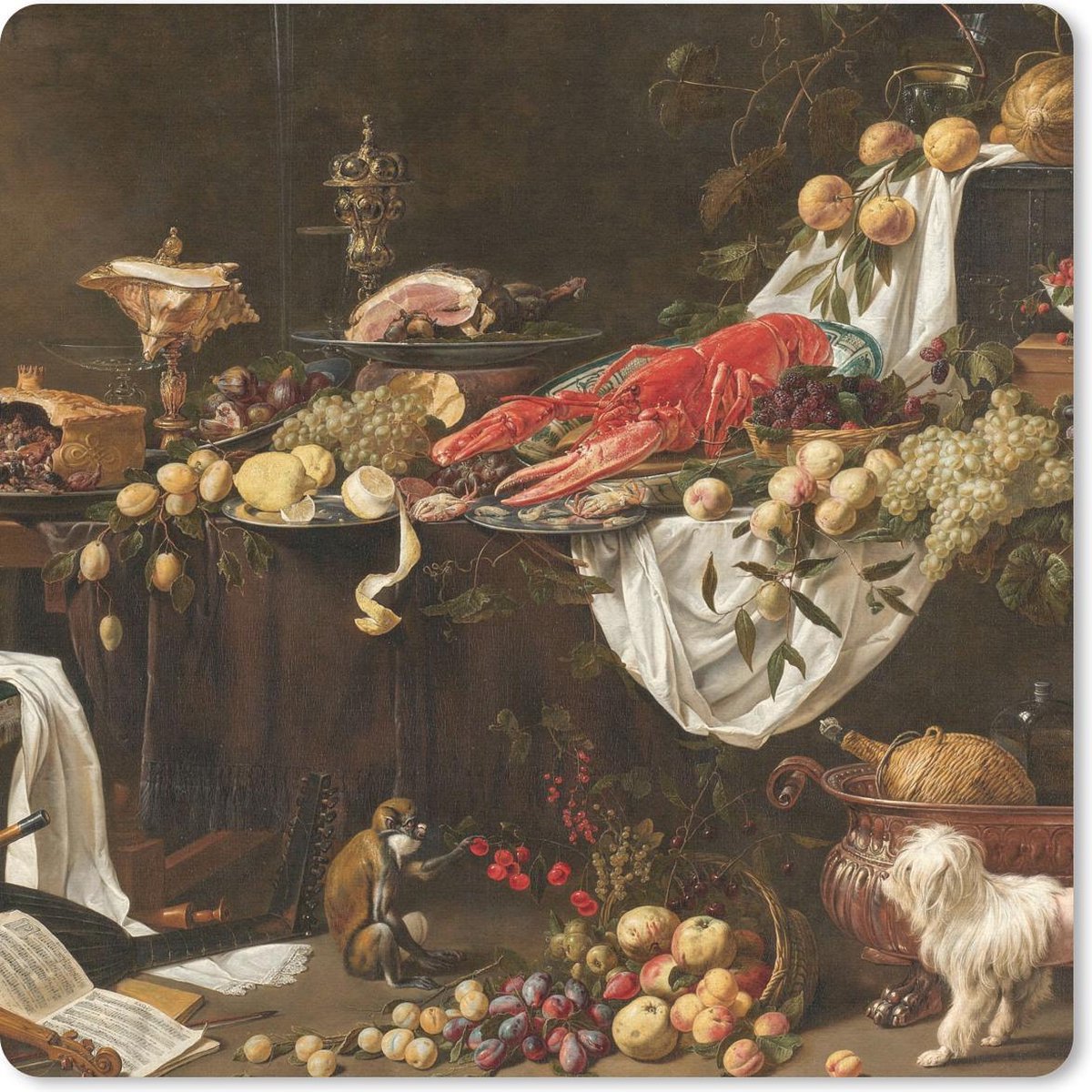 Muismat 20x20 cm - Mousepad Pronkstilleven - Adriaen van Utrecht - Oude meesters - Muismatten