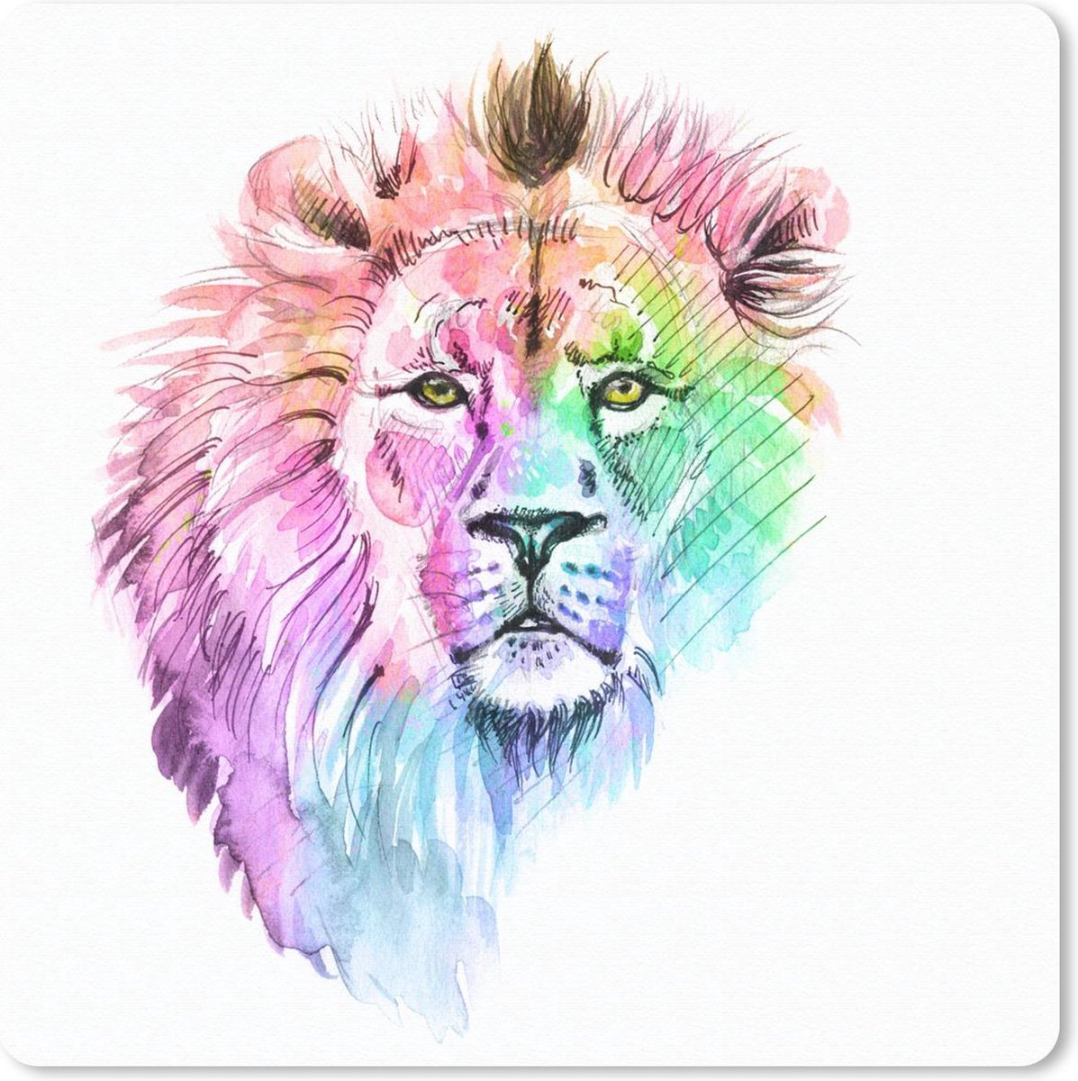 Muismat 30x30 cm - Mousepad Leeuwen - Illustratie - Kleuren - Muismatten