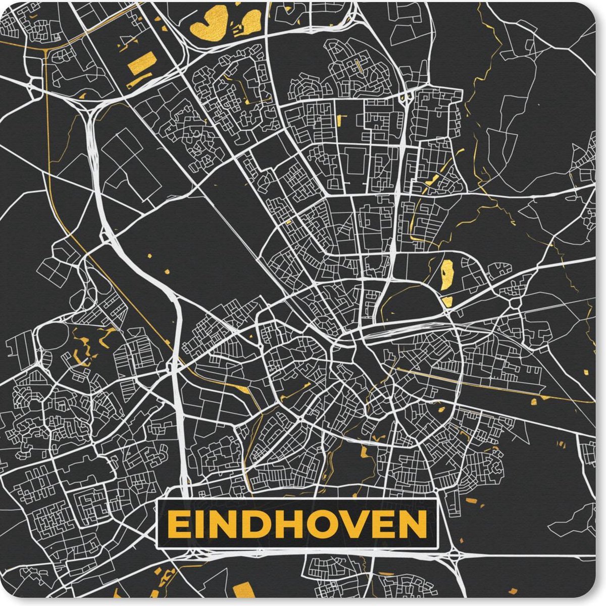 Muismat 20x20 cm - Mousepad Kaart - Eindhoven - Goud - Zwart - Muismatten