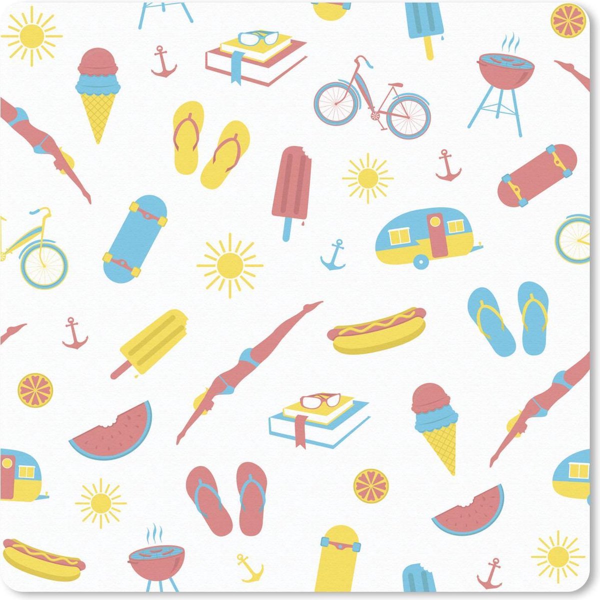Muismat 20x20 cm - Mousepad Zomer - Vakantie - Symbolen - Muismatten