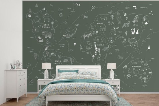 Fond d' écran - Carte Papier peint photo - Monde - Enfants - Vert - Largeur 450 cm x Hauteur 300 cm