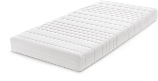 Wit matras met horizontale lijnen, zijkanten gestikt tot segmenten.