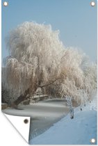 Muurdecoratie Treurwilg in de winter - 120x180 cm - Tuinposter - Tuindoek - Buitenposter