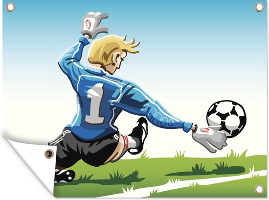 Tuin decoratie Een illustratie van een keeper die de voetbal stopt - Jongens - Meisjes - Kinderen - 40x30 cm - Tuindoek - Buitenposter