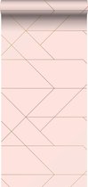 ESTAhome behang grafische lijnen zacht roze en goud - 139211 - 0.53 x 10.05 m