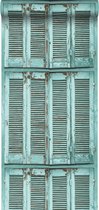 ESTAhome behang verweerde houten Franse vintage louvre luiken vergrijsd turquoise - 138884 - 53 cm x 10,05 m