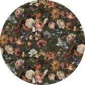 ESTAhome zelfklevende behangcirkel bloemen vergrijsd olijfgroen - 159013 - 140 x 140 cm