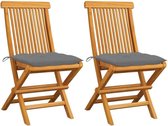 Medina Tuinstoelen 2 st met grijze kussens massief teakhout