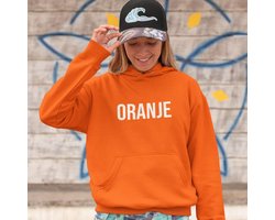 Oranje EK WK Koningsdag Hoodie met tekst Oranje (MAAT L - UNISEKS FIT) | Oranje kleding / truien | WK & EK Feestkleding