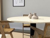 KIYO Ronde Eettafel –  Crema Marfil Beige Marmer (Zwarte Middenpoot) - 120 cm  - Gepolijst