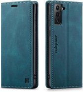 autspace - Hoesje geschikt voor Samsung Galaxy S21 FE - wallet book case - magneetsluiting - met rfid bescherming - blauw
