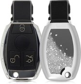 kwmobile autosleutelhoesje voor Mercedes Benz 2-3-knops autosleutel (alleen Keyless Go) - sleutelcover van TPU in zilver / metallic zilver - Sneeuwbol met Sterren design