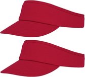 2x stuks rode zonneklep pet voor volwassenen - Katoenen verstelbare rode zonnekleppen