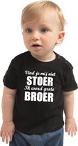 Stoer grote broer cadeau t-shirt zwart voor peuter / kinderen - Aankodiging zwangerschap grote broer 86 (9-18 maanden)