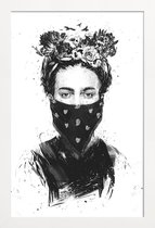 JUNIQE - Poster met houten lijst Rebel Girl -13x18 /Wit & Zwart