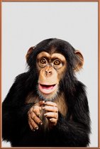 JUNIQE - Poster met kunststof lijst Chimpanzee -30x45 /Grijs & Oranje