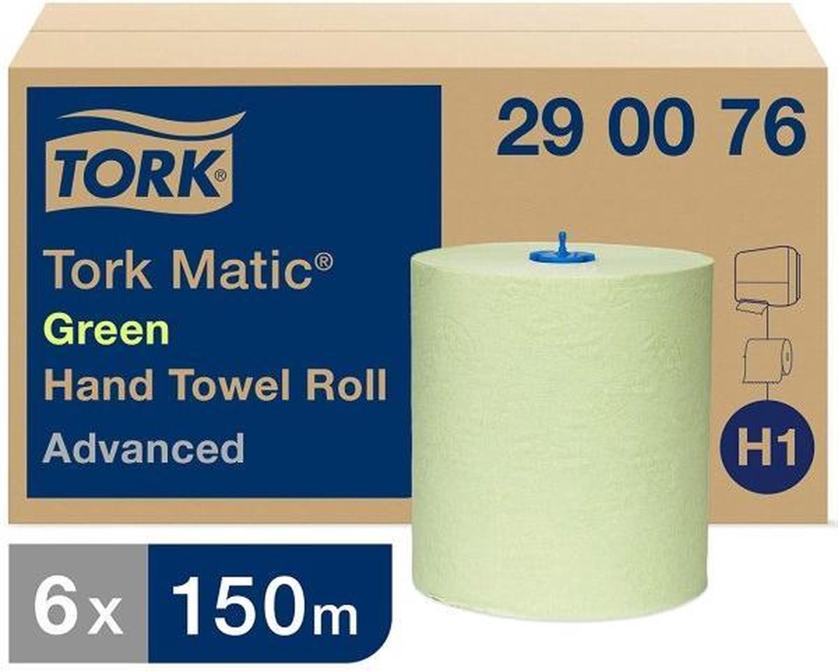 Goedkoopste Tork Advanced groen handdoekrol 2-lgs 150 mtr x 21 cm doos à 6 rol (290076