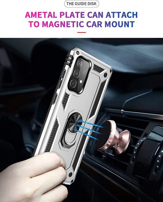 Coque Samsung Galaxy A72 - Anti-Choc Hybrid Ring Armor Argent