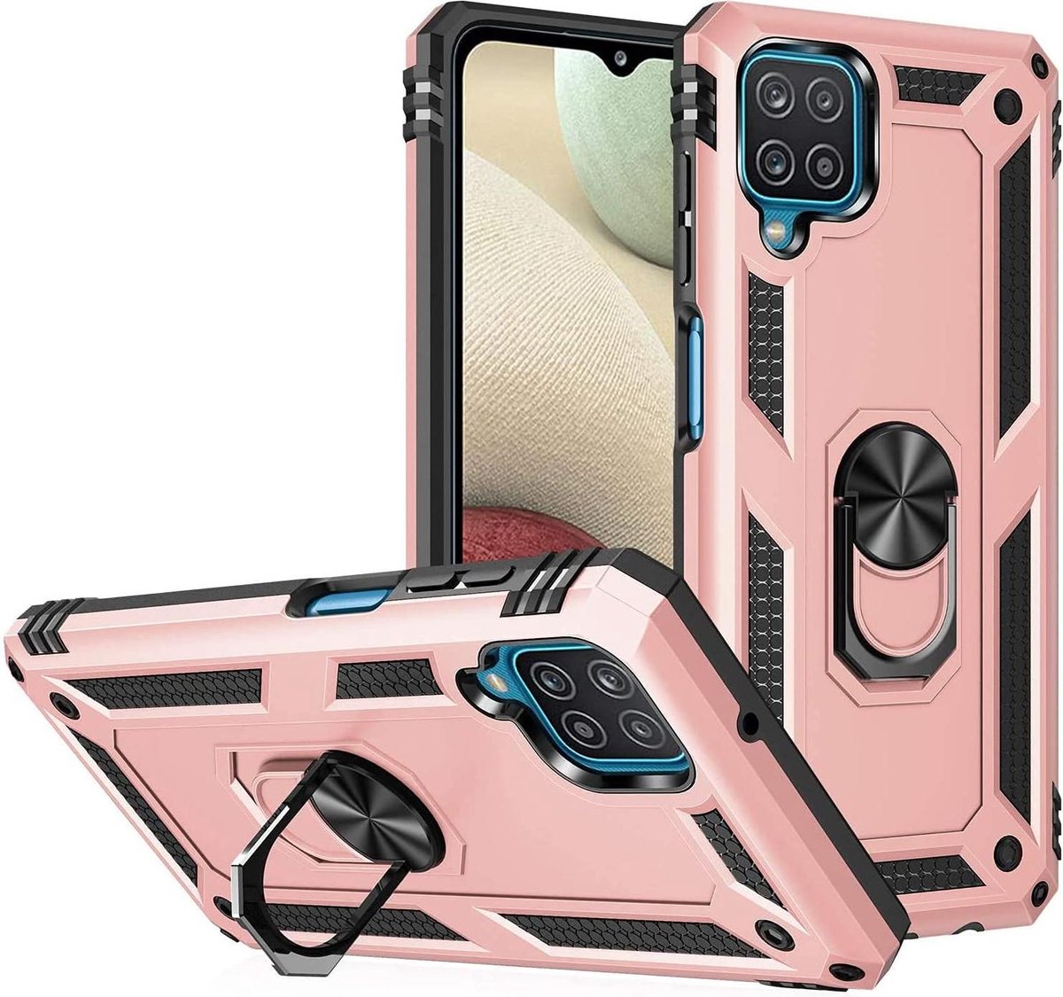Anti-Shock Hybrid Ring Armor Hoesje Geschikt voor: Samsung Galaxy A12 - rose goud
