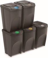 Set van 5 recycling kubussen 175L Prosplasplast Sortibox plastic in grijze kleur