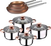 SET ACCU KEUKEN 8 PCS SIP + SET 3 PANS professionele chef-kok COPPER PLUS 20, 24 en 28