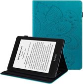 Voor Amazon Kindle Paperwhite 4/3/2/1 Peacock Tail Embossing Patroon Horizontale Flip Lederen Case met Houder & Kaartsleuven & Portemonnee & Anti-Slip Strip (Blauw)