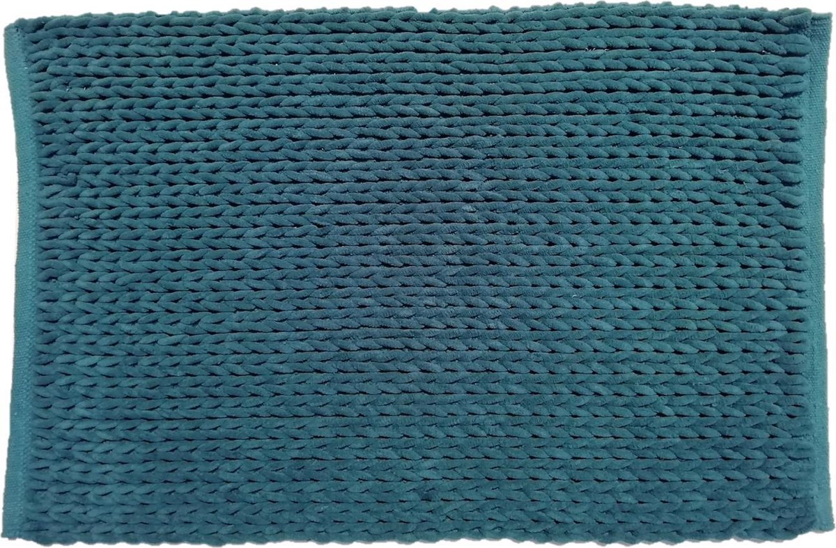 Ikado Badmat gevlochten chenille petroleum blauw 60 x 90 cm