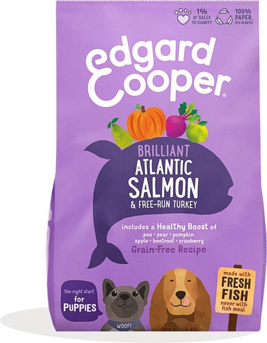 Edgard & Cooper Hondenvoer - Puppy - Graanvrij - Verse Zalm en Kalkoen - 12 kg