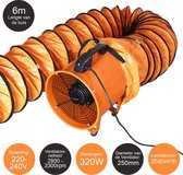MAXBLAST Professionele Ventilator + 6 meter opvouwbare slang - Ø 250 mm - 320 W - afzuiger stofafzuiging