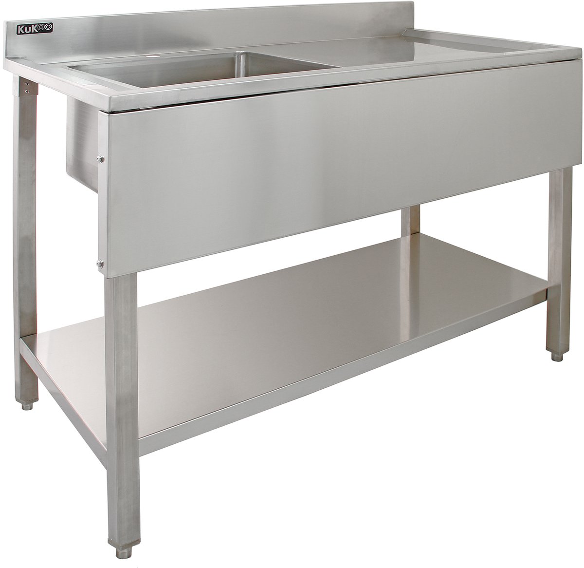 Commerciële Spoeltafel met Standaard RVS - Wasbak Links - Catering Horeca Keuken - Opstaande rand + legplank - 120 cm x 60 cm x 105 cm