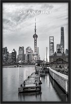 Poster Shanghai - A3 - 30 x 40 cm - Inclusief lijst (Zwart MDF)