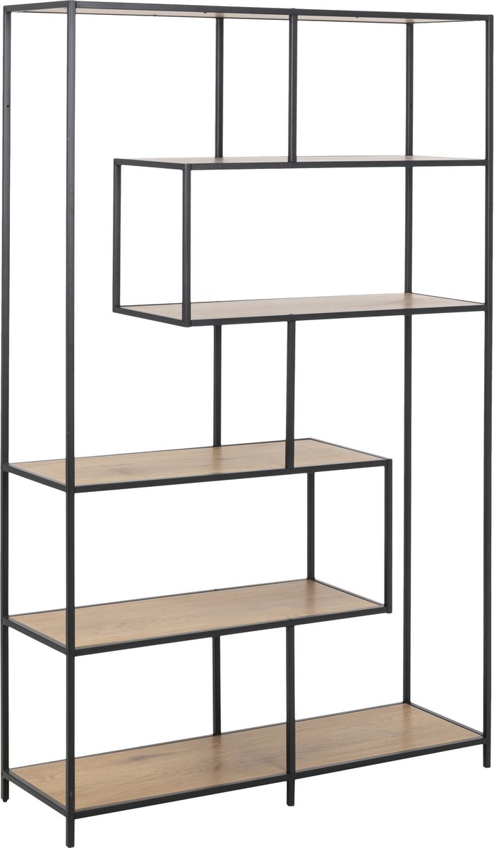 Sea kast met 4 planken, eiken, zwart metaal.