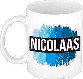 Nicolaas naam cadeau mok / beker met  verfstrepen - Cadeau collega/ vaderdag/ verjaardag of als persoonlijke mok werknemers