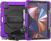 Schokbestendige kleurrijke siliconen + pc-beschermhoes met houder & schouderriem & draagriem & pensleuf voor iPad Pro 12.9 2021 / 2020 / 2018 (paars siliconen)