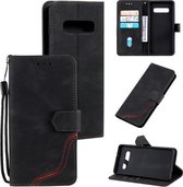 Voor Samsung Galaxy S10 Plus Driekleurige Stiksels Kalf Textuur Horizontale Flip Lederen Case met Houder & Kaartsleuven & Portemonnee (Zwart)