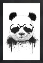 JUNIQE - Poster in houten lijst Blijf Cool Panda -40x60 /Wit & Zwart