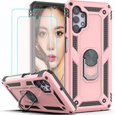 Samsung A32 Hoesje kickstand Armor case Rose Goud - Galaxy A32 4G Ring houder TPU backcover hoesje - met Galaxy A32 4G screenprotector 2 pack