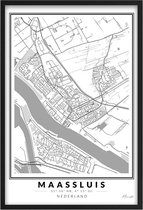 Poster Stad Maassluis - A4 - 21 x 30 cm - Inclusief lijst (Zwart Aluminium) Citymap - Stadsposter - Plaatsnaam poster Maassluis - Stadsplattegrond