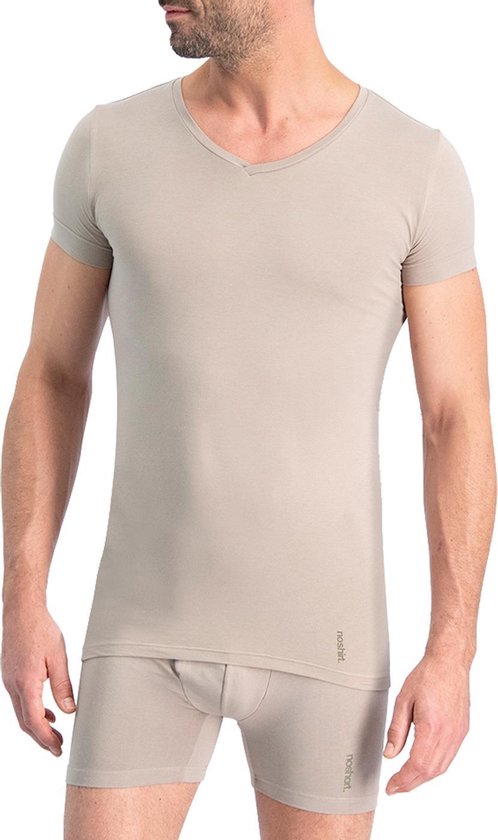 Noshirt Lite - Heren Ondershirt – Reguliere V-Hals – Supima Katoen - Dun & Onzichtbaar – Khaki – Maat M